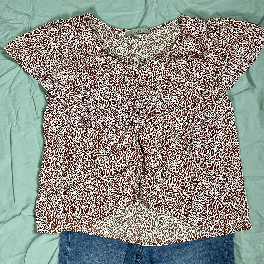 Loft Brown orange leopard print blouse